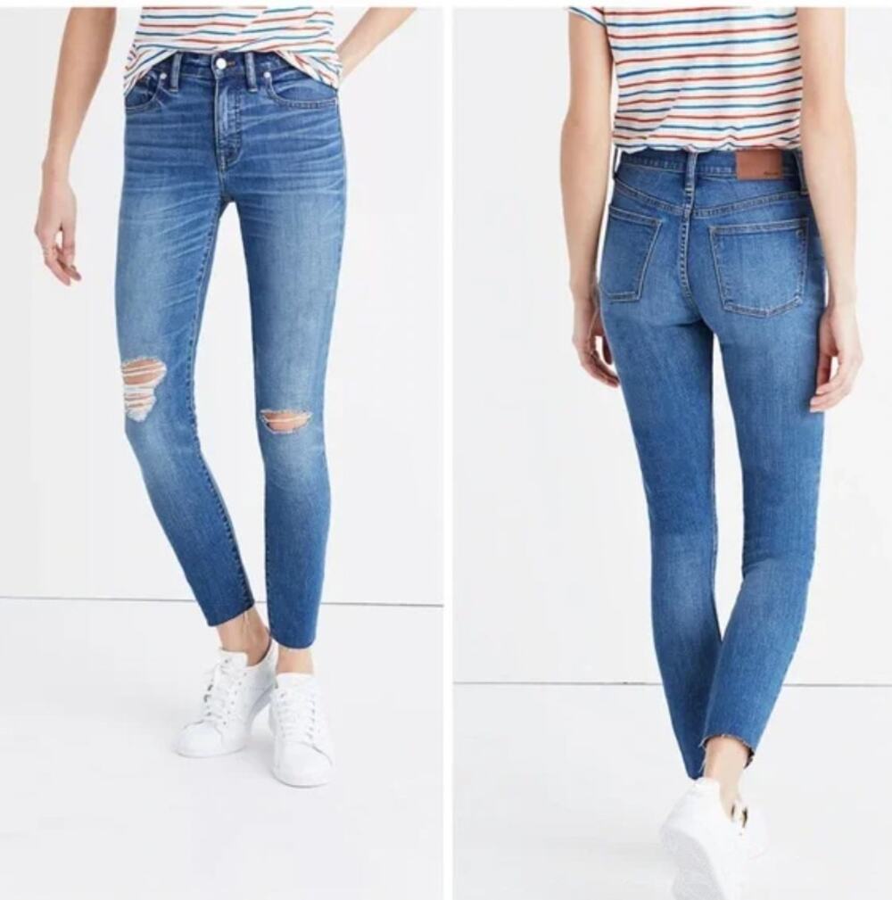 Madewell 9" High-Rise Skinny Crop Jeans Bruce Wash 24 Raw Hem Distressed